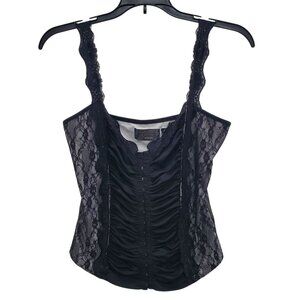 Guess Women's Y2K Black Ivory Lace Strap Ruched‎ Hook & Eye Fitted Corset Top M
